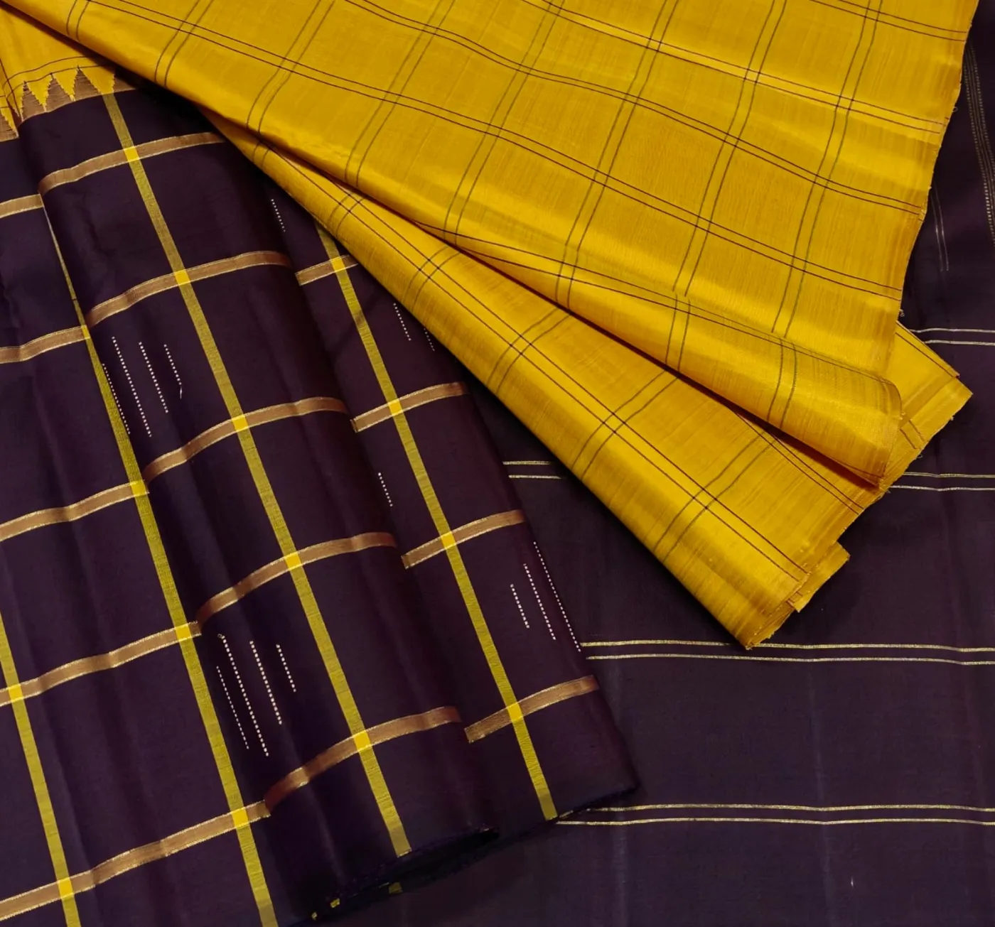 Yellow & Black Temple Border Saree